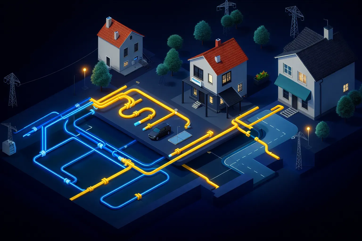 Ilustrace digitální technické mapy - podzemní infrastruktura