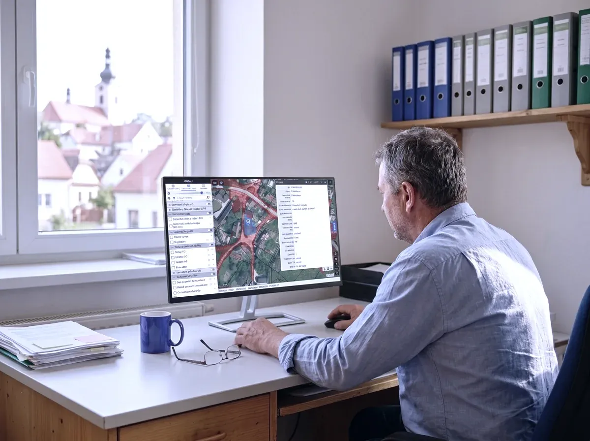 Starosta pracující s mapovým portálem